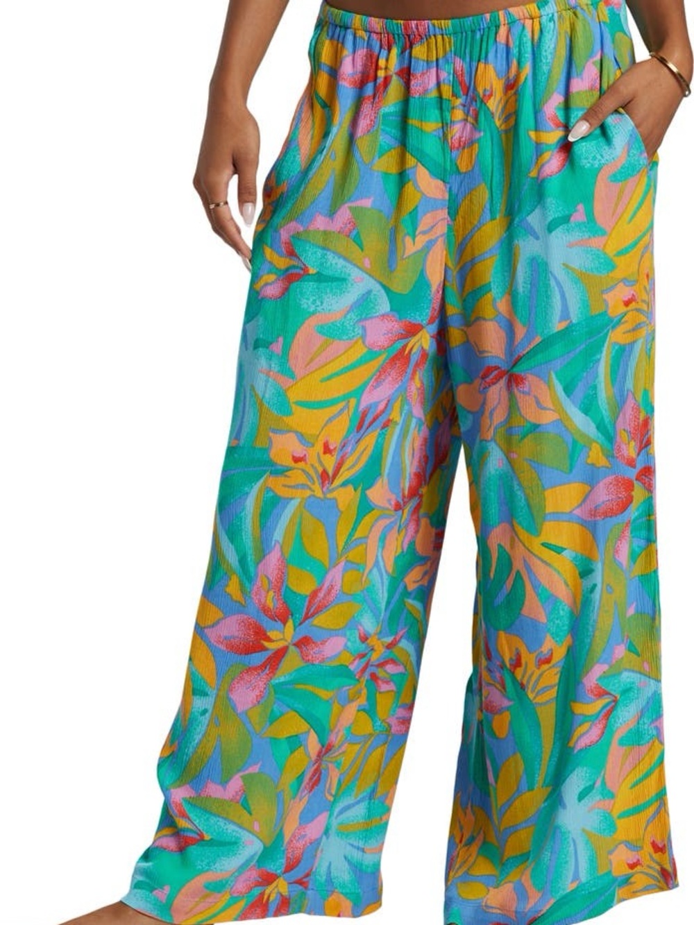 Billabong Tropical Wide Leg Teal Multi Color Pants Boho Beach Vacation Resort S - Picture 3 of 16